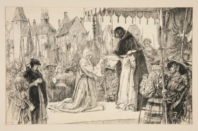 Isabella en de Hertog - Act V, Scene I, Maat voor Maat door Edwin Austin Abbey