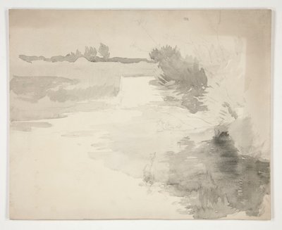 Landschap bij een rivier door Edwin Austin Abbey