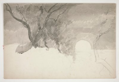 Landschap bij een rivier door Edwin Austin Abbey