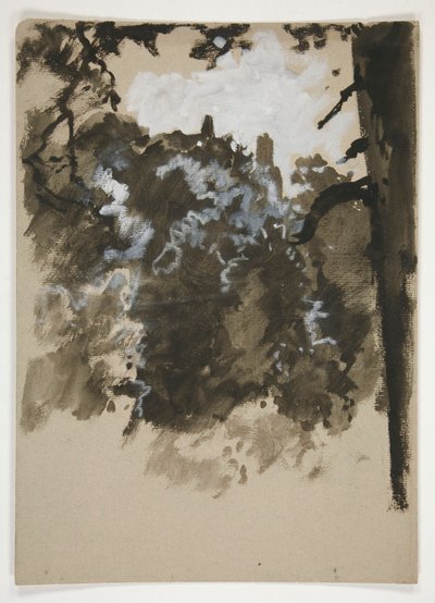 Landschap met boom door Edwin Austin Abbey
