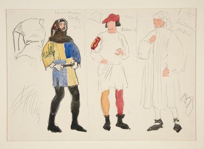 Linnen Kostuum, Bakker Kostuum, Heer: kostuumschets voor Henry Irving door Edwin Austin Abbey