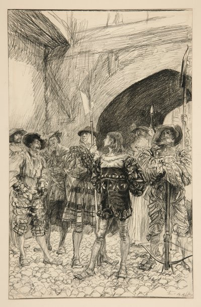 Lucio en Claudio - Act I, Scene iii, Maat voor Maat door Edwin Austin Abbey