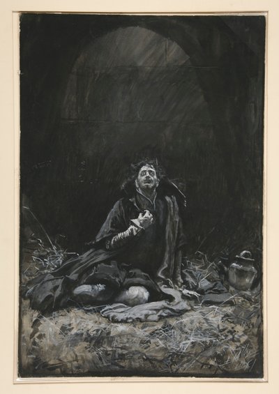 Malvolio in de kerker, illustratie voor Act III, Scene iv, Twelfth Night door Edwin Austin Abbey