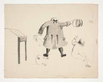 Man die Emmer Zwaait naar Twee Jongens (recto); Twee Mannen Achter een Muur (verso) door Edwin Austin Abbey
