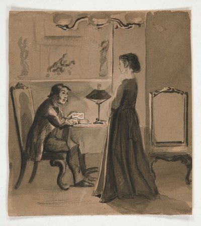 Man en vrouw in een interieur (onbekende illustratie) door Edwin Austin Abbey
