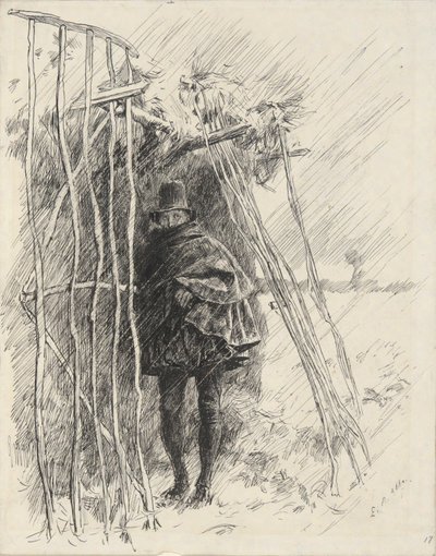 Man in de regen, studie voor illustratie door Edwin Austin Abbey