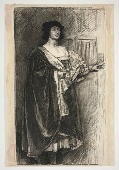 Man in Renaissance kostuum - (ongeïdentificeerde illustratie voor een Shakespeare toneelstuk?) door Edwin Austin Abbey