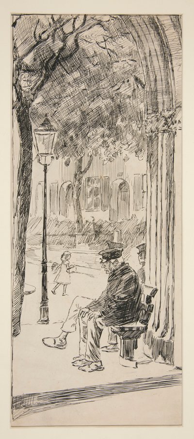 Man op parkbank - niet geïdentificeerde illustratie door Edwin Austin Abbey