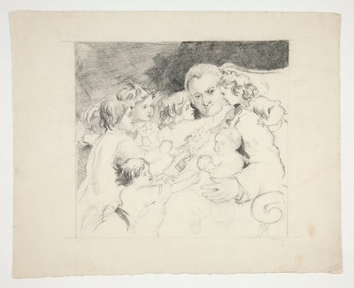 Man met kinderen om hem heen - niet-geïdentificeerde illustratie door Edwin Austin Abbey