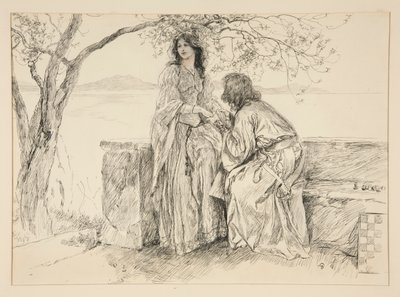 Miranda en Ferdinand, illustratie voor Act V, Scene i, De Storm door Edwin Austin Abbey