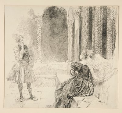 Olivia en Viola, illustratie voor Act I, Scene v, Twelfth Night door Edwin Austin Abbey