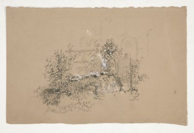 Overwoekerde tuin(?) begraafplaats(?) door Edwin Austin Abbey