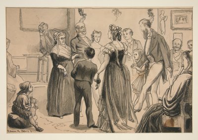 Feest in een Victoriaans Huis - niet-geïdentificeerde illustratie door Edwin Austin Abbey