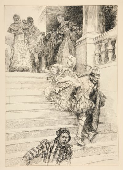 Petruchio voert zijn bruid weg, uit Act III, Scene ii, Temmen van de Feeks door Edwin Austin Abbey