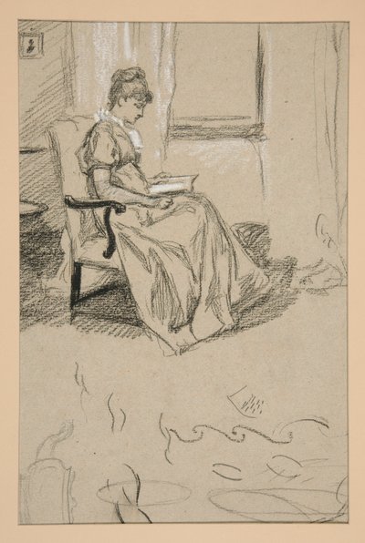 Portret van Mevrouw Abbey, lezend door Edwin Austin Abbey