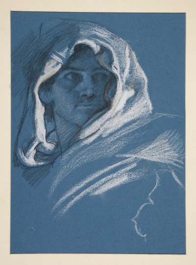 Portret van een jonge man met kap door Edwin Austin Abbey
