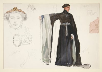 Richard II (in zwart), kostuumschets voor Henry Irving door Edwin Austin Abbey