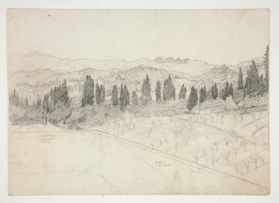 Romeins(?) landschap gezien vanaf balkon (recto); Zeelandschap (verso) door Edwin Austin Abbey