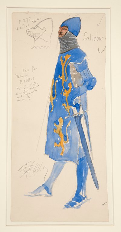 Salisbury (gewapend), kostuumschets voor Henry Irving door Edwin Austin Abbey