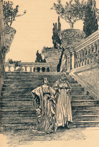 Scène uit Veel drukte om niets door Edwin Austin Abbey