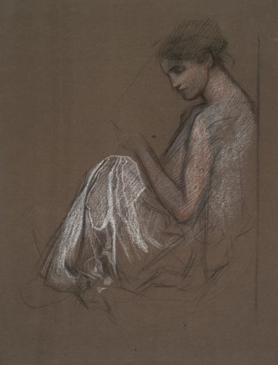 Zittende vrouwelijke figuur door Edwin Austin Abbey