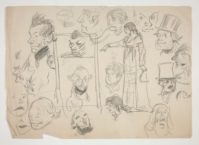 Blad met schetsen van gezichten door Edwin Austin Abbey