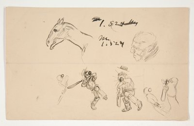 Blad met studies van cricketspelers door Edwin Austin Abbey