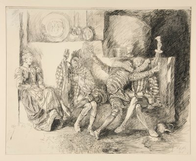 Sir Toby en zijn Metgezellen, illustratie voor Act II, Scene iii, Twelfth Night door Edwin Austin Abbey