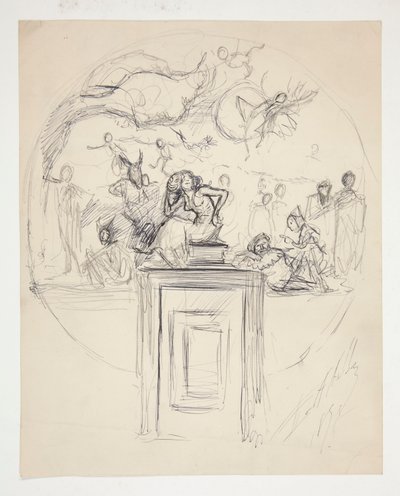 Schets voor een muurschildering boven een deurpost - niet geïdentificeerd door Edwin Austin Abbey