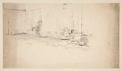 Schets van een boerenerf met een paard door Edwin Austin Abbey
