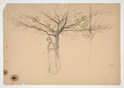Schets van een figuur onder een boom door Edwin Austin Abbey