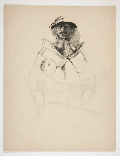 Schets van een ridder in harnas door Edwin Austin Abbey