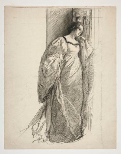 Schets van een dame, illustratie voor door Edwin Austin Abbey