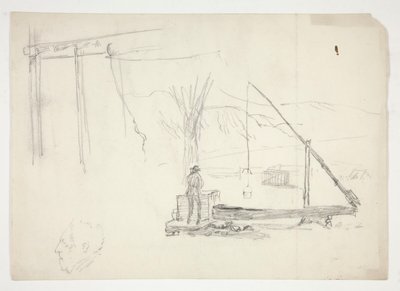 Schets van een man bij een put door Edwin Austin Abbey