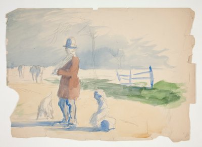Schets van een man, kind en hond - niet-geïdentificeerde illustratie door Edwin Austin Abbey