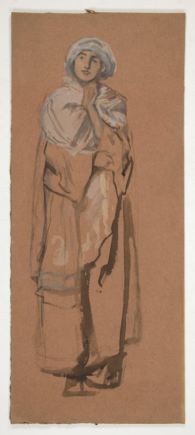 Schets van een geturband figuur - niet-geïdentificeerde illustratie door Edwin Austin Abbey