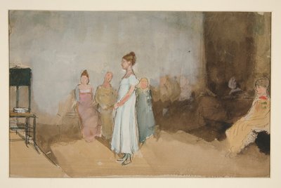 Schets van een vrouw in een interieur - onbekende illustratie door Edwin Austin Abbey