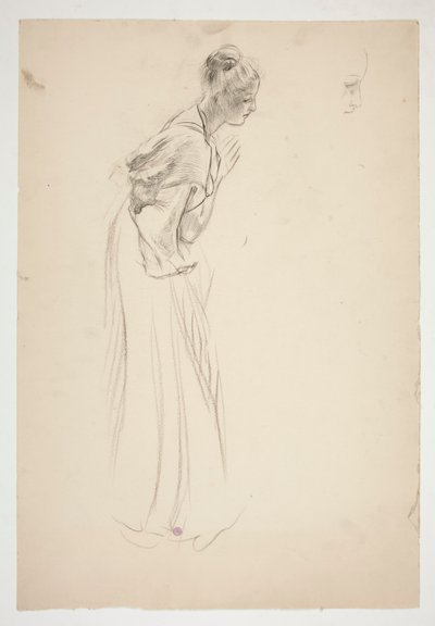 Schets van een vrouw, gebogen en biddend door Edwin Austin Abbey