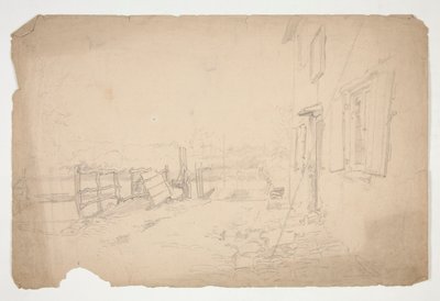 Schets van een exterieur van een landhuis door Edwin Austin Abbey