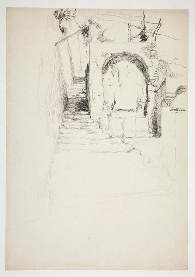 Schets van een buitentrap (Italiaanse pergola, voor boekillustratie) door Edwin Austin Abbey