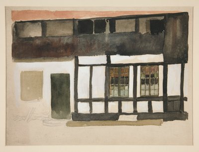 Schets van de buitenkant van een Tudor-huis door Edwin Austin Abbey