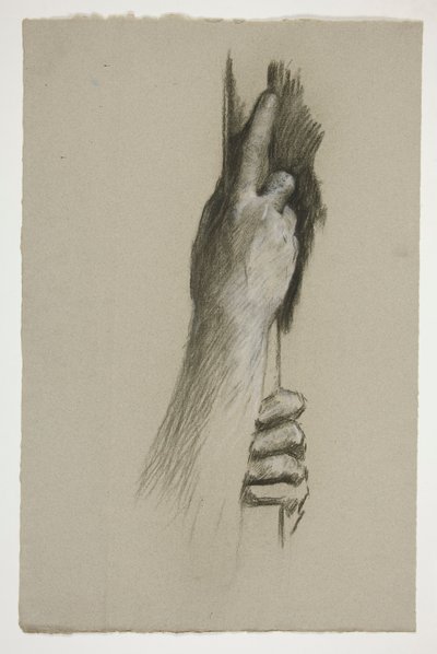 Schets van twee handen die een paal beklimmen door Edwin Austin Abbey