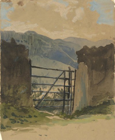 Stenen muur en poort, schets door Edwin Austin Abbey