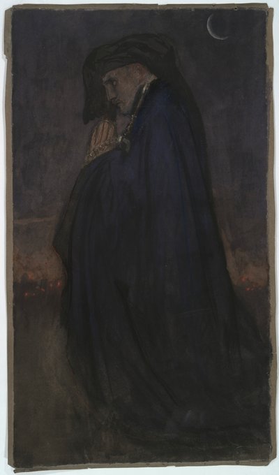 Studie. Man in blauwe mantel, maanlicht door Edwin Austin Abbey