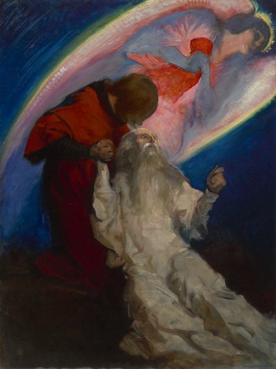 Studie voor Amfortas bevrijd door Galahad in De zoektocht en prestatie van de Heilige Graal door Edwin Austin Abbey