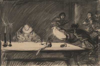 Studie voor Petruchio keert de schaal om - Act IV, Scene I, De getemde feeks door Edwin Austin Abbey