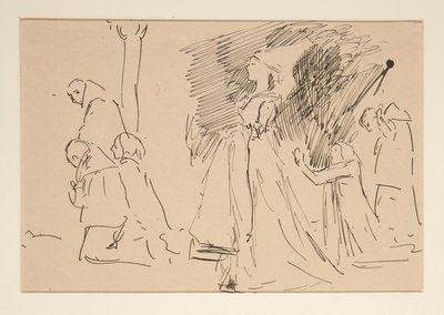 Studie voor priester en de grote dame door Edwin Austin Abbey