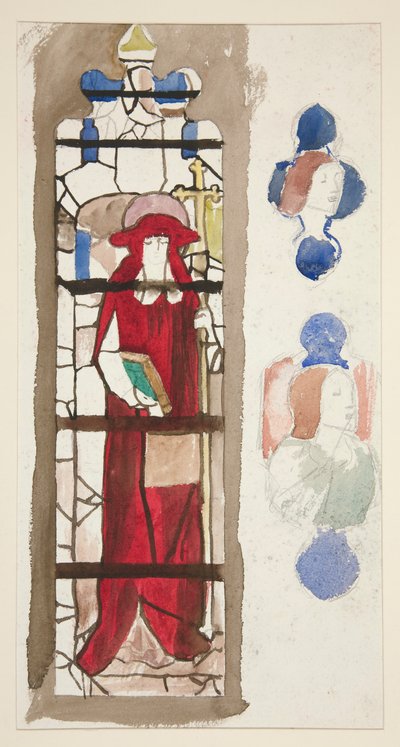 Studie voor een onbekend glas-in-loodraam met een kardinaal door Edwin Austin Abbey