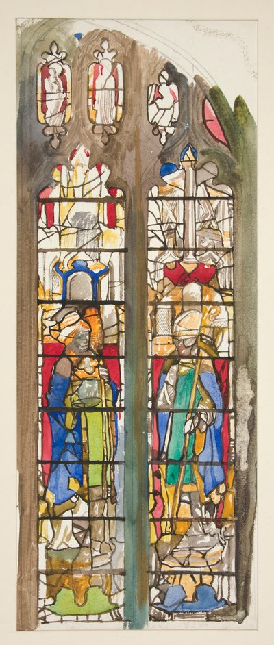 Studie voor een niet-geïdentificeerd glas-in-loodraam met heiligen door Edwin Austin Abbey