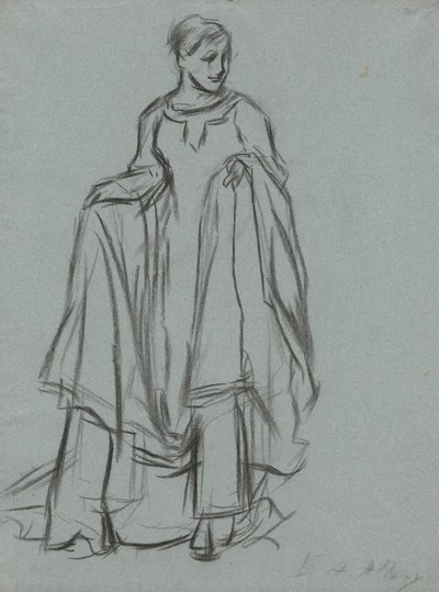 Studie voor gedrapeerde vrouw, figuurstudie voor De Zoektocht naar de Heilige Graal (serie van 15 schilderijen voor de Boston Public Library, voltooid in 1901) door Edwin Austin Abbey